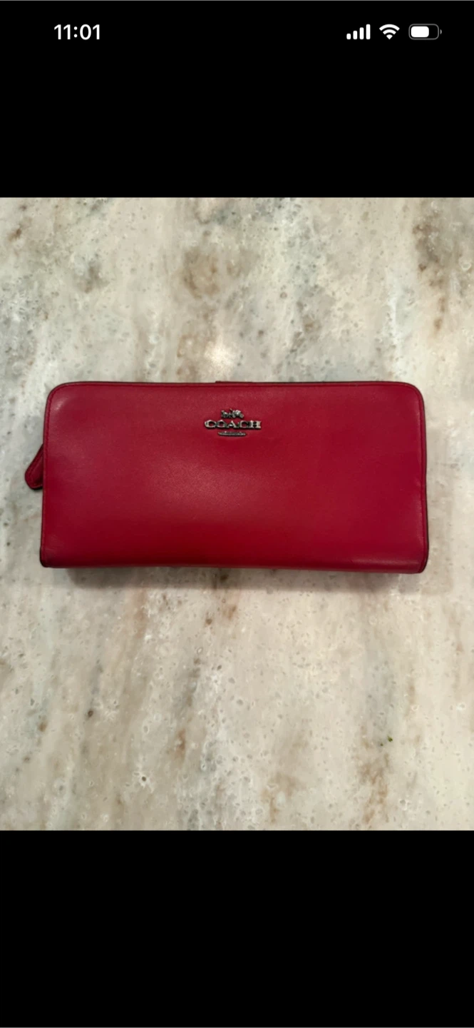 Authentic Red Coach Leather Continental Wallet