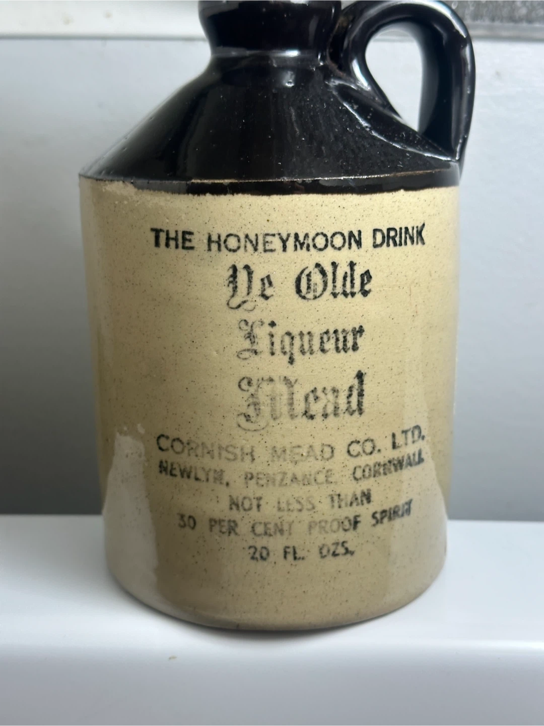 Vintage Cornish Liqueur Mead Stoneware Jug