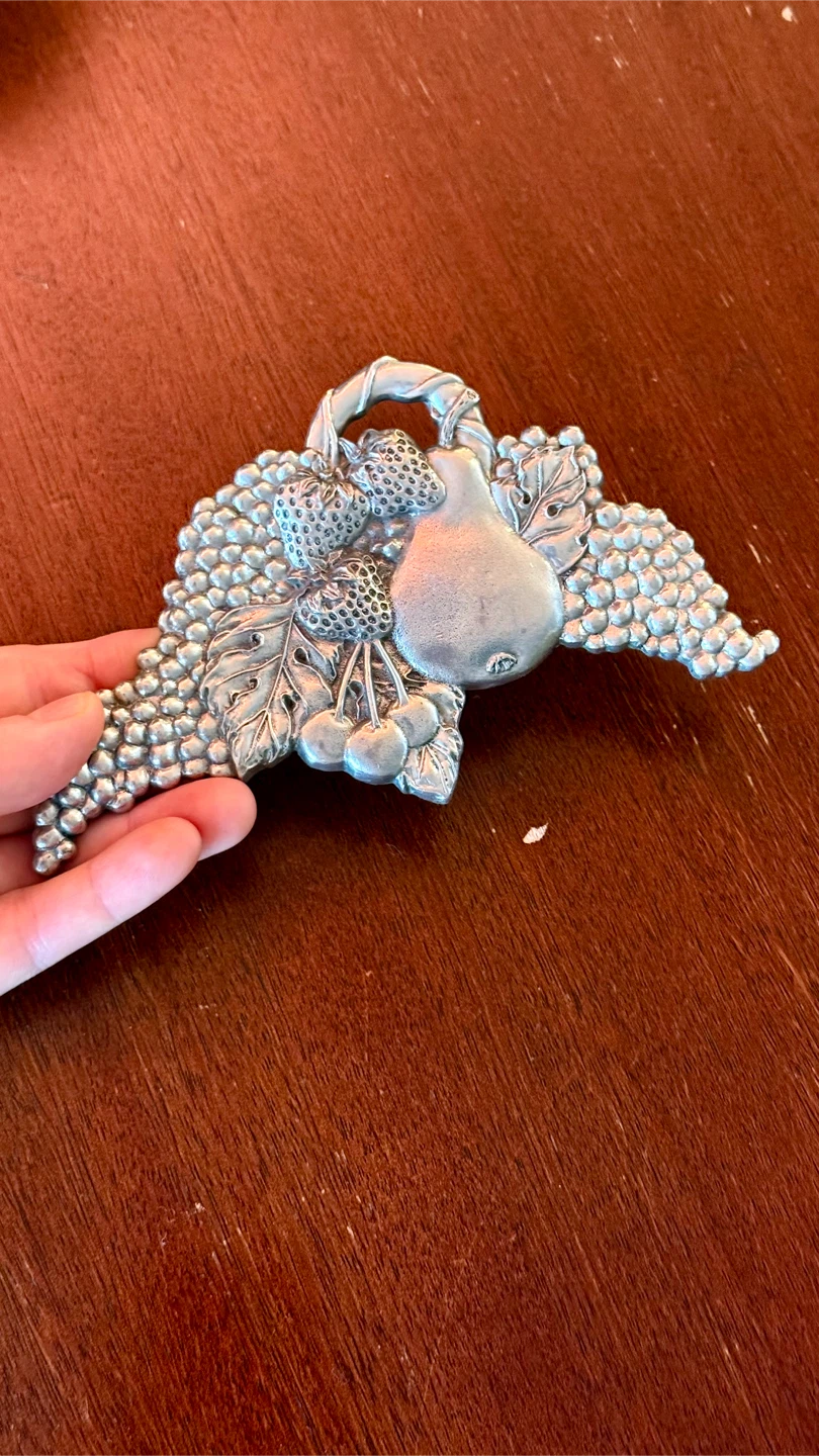 Vintage Silver Pewter Wall Ornament Plaque Fruits
