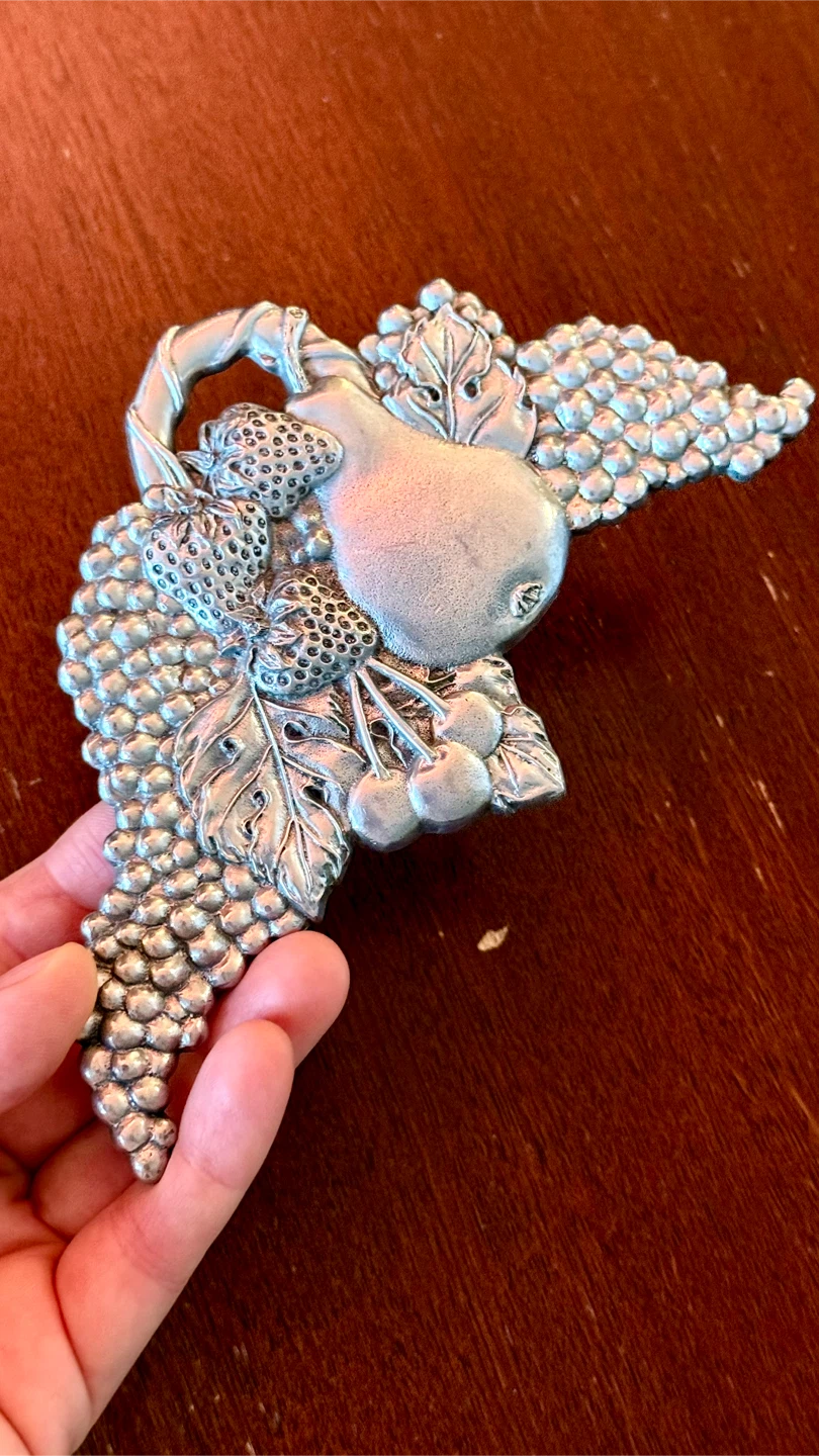 Vintage Silver Pewter Wall Ornament Plaque Fruits - photo 2