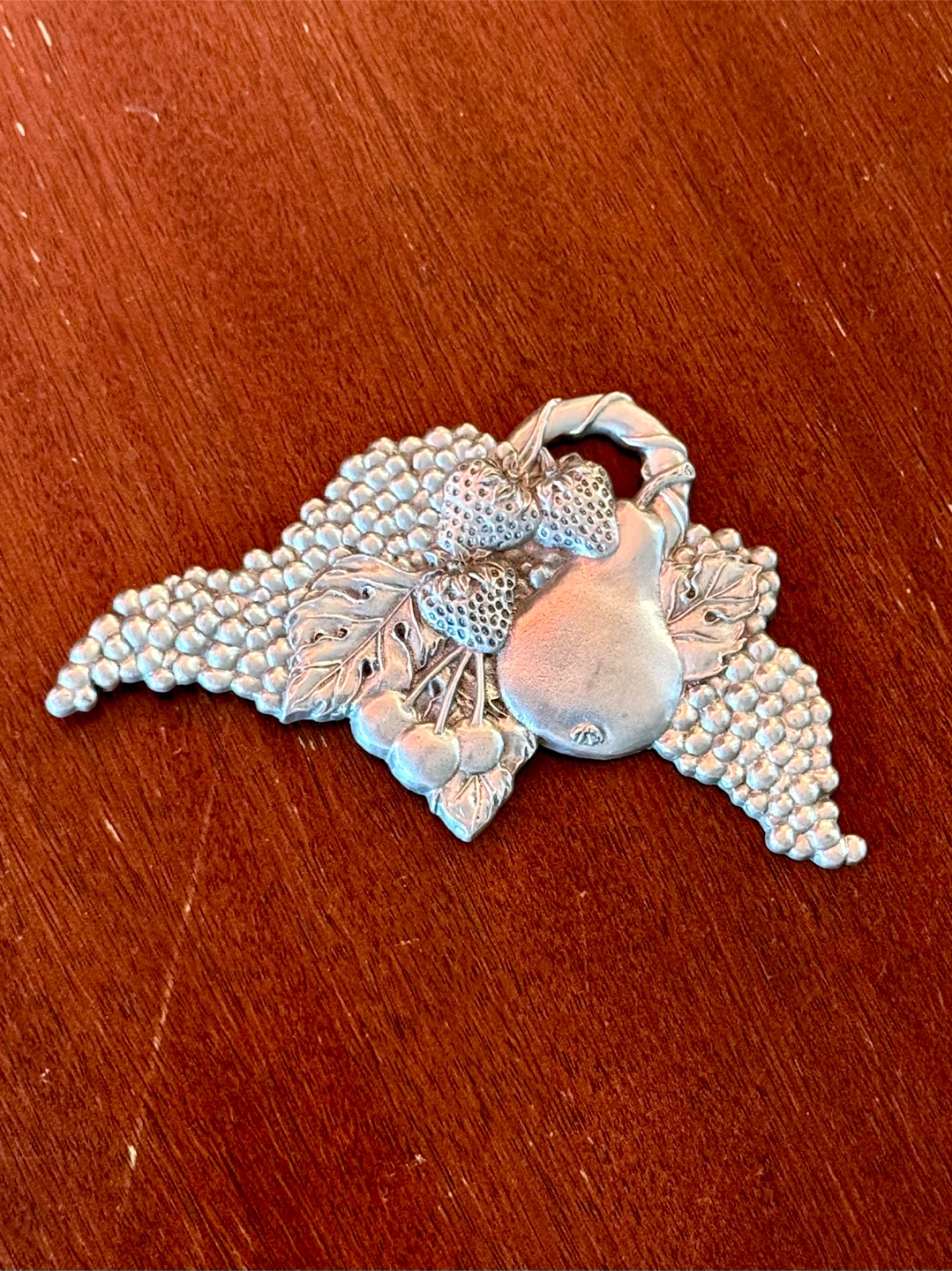 Vintage Silver Pewter Wall Ornament Plaque Fruits - photo 3