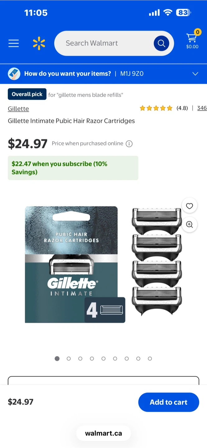 Gillette Intimate Pubic Hair Razor Cartridges 4 Pack