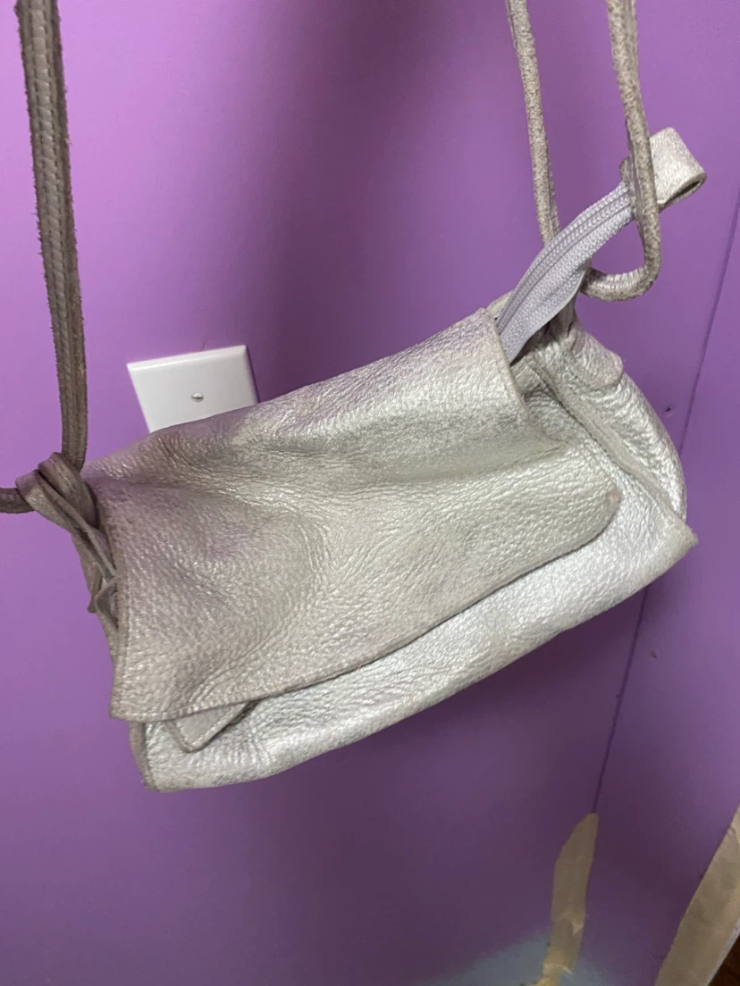 Silver leather crossbody bag