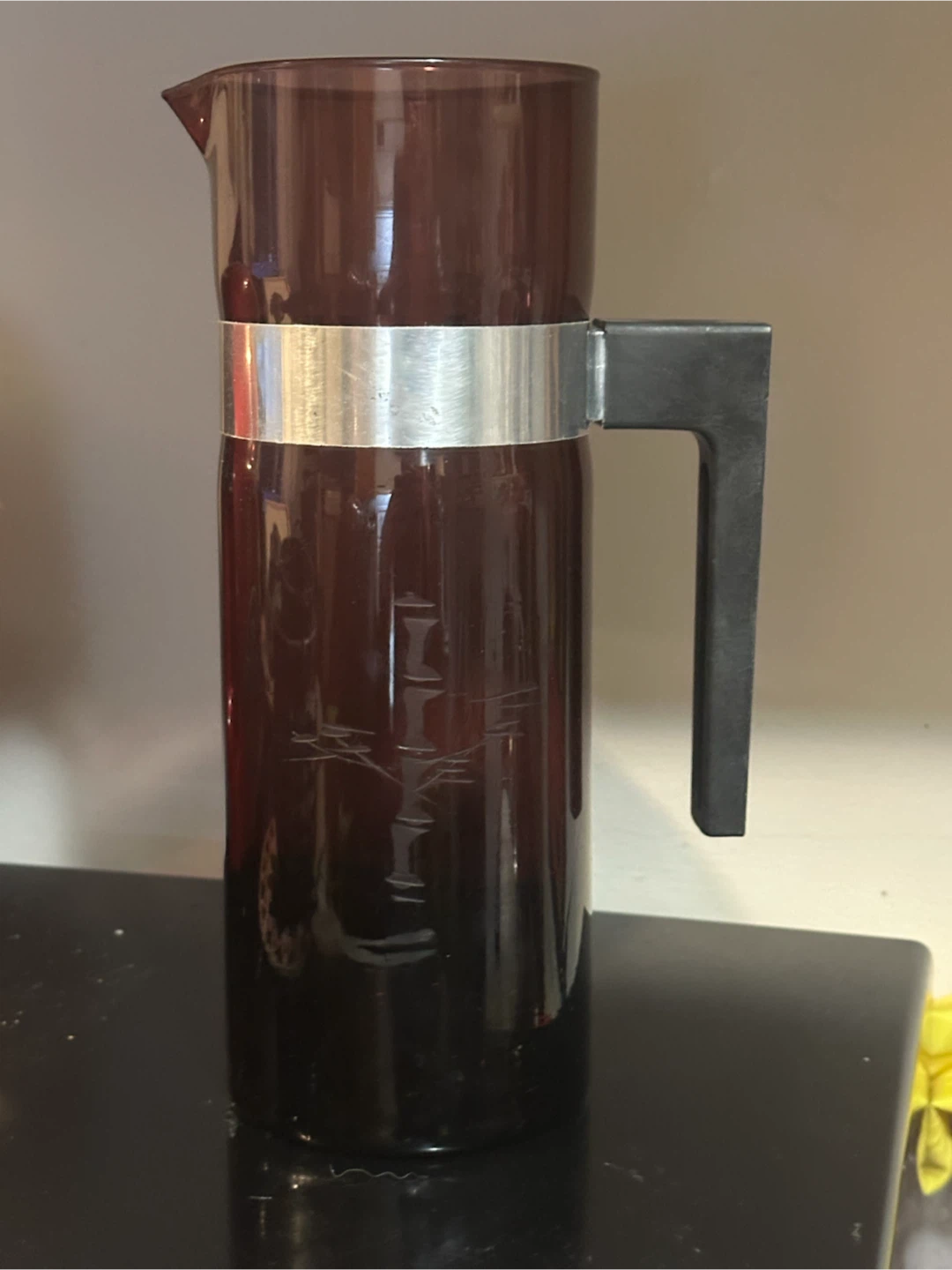 Vintage MCM Japanese Amethyst Glass Bamboo Pitcher