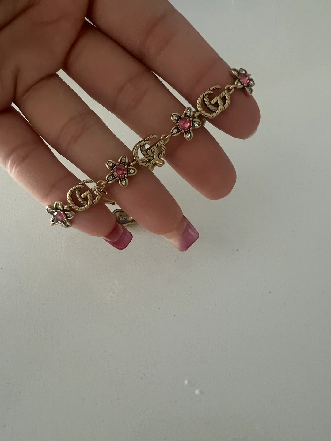Gucci Double G Flower Bracelet with Pink Crystals