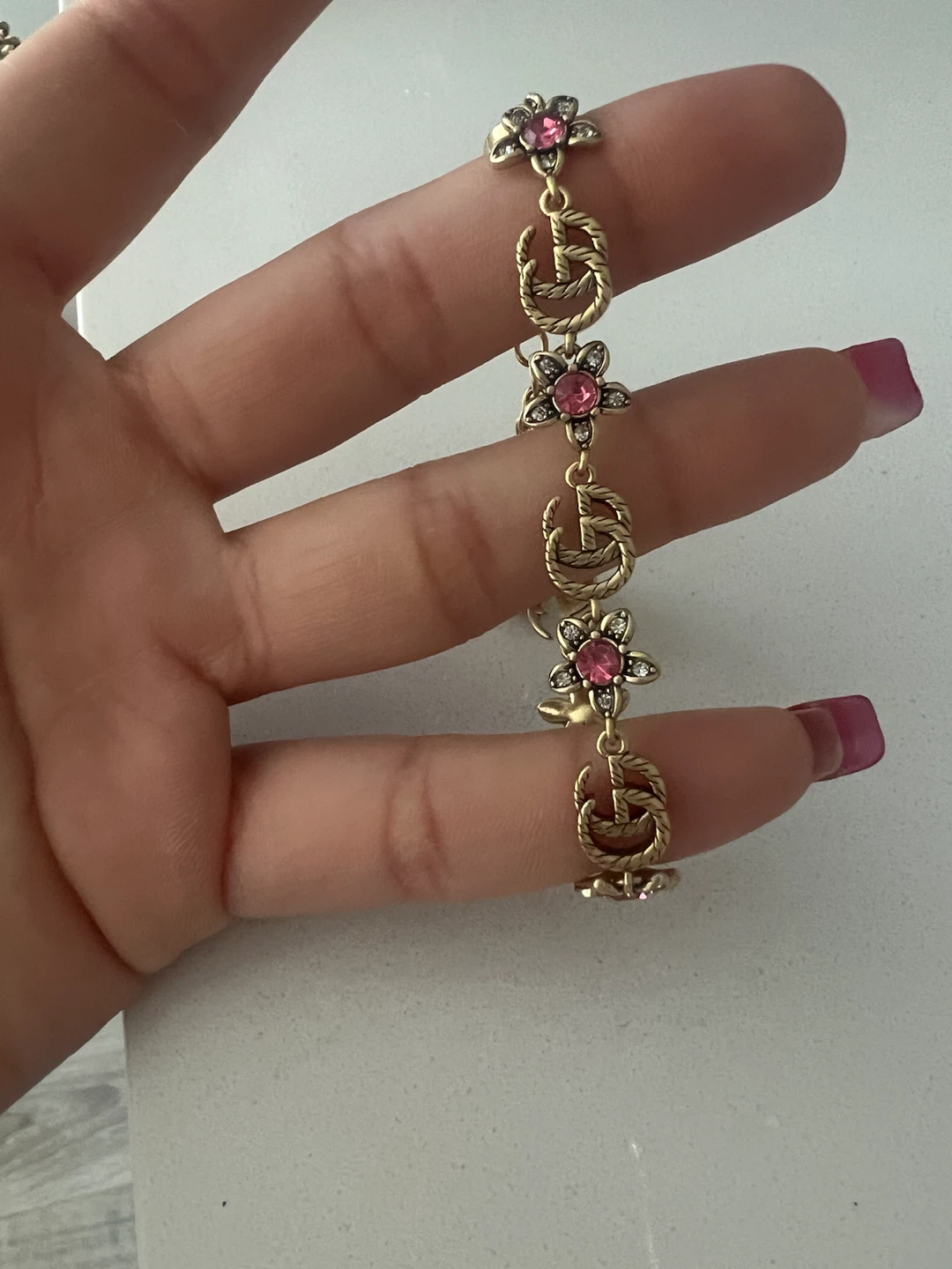 Gucci Double G Flower Bracelet with Pink Crystals - photo 2