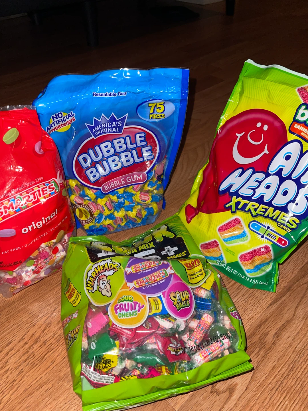 Assorted Candy Bags: Dubble Bubble, Warheads, Smarties..
