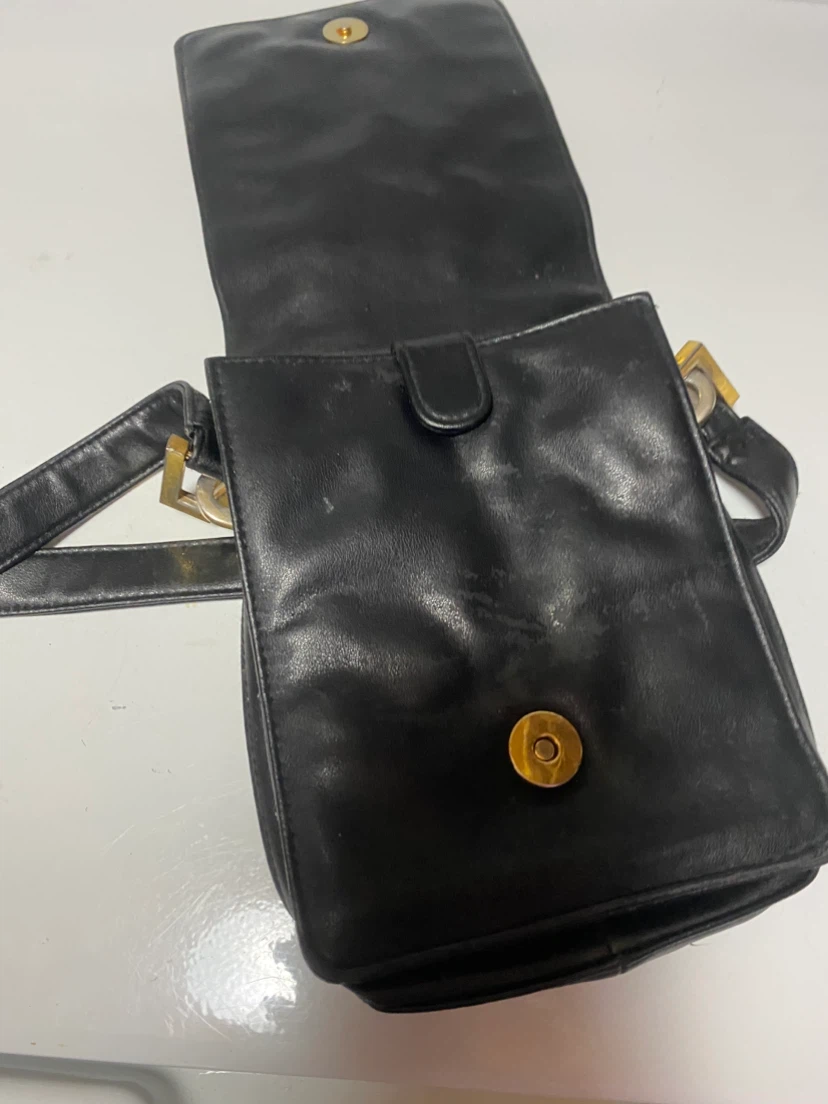 Black Leather Crossbody Bag with Organizer