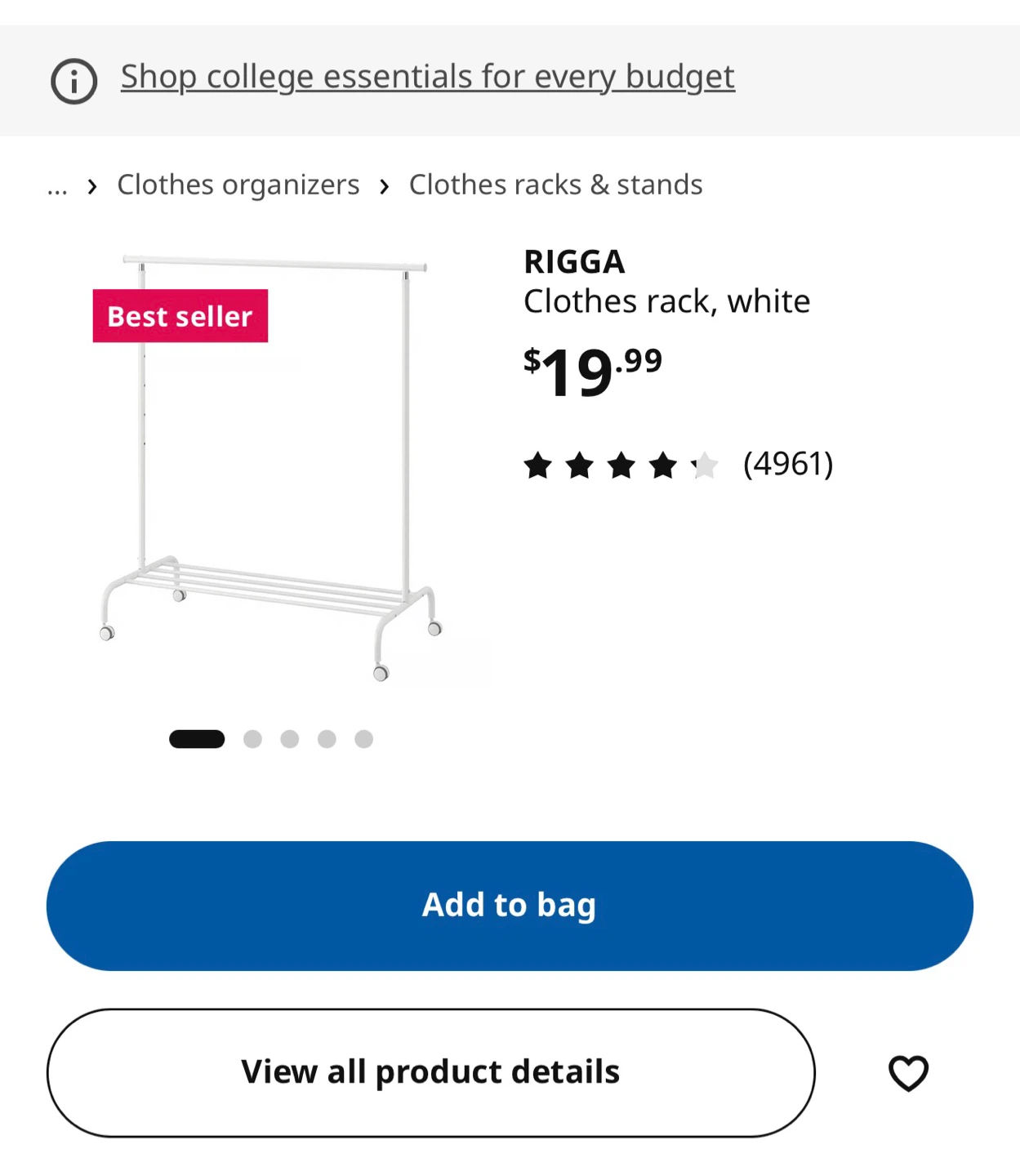 IKEA RIGGA Clothes Rack - White - photo 2