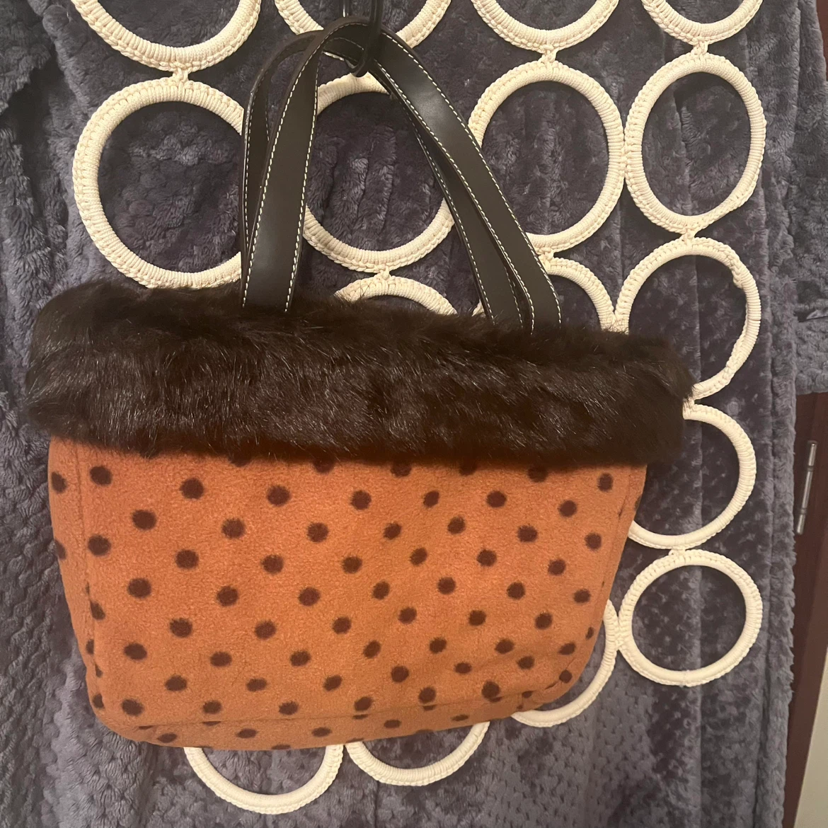 Polka Dot Tote Bag with Faux Fur Trim - photo 2
