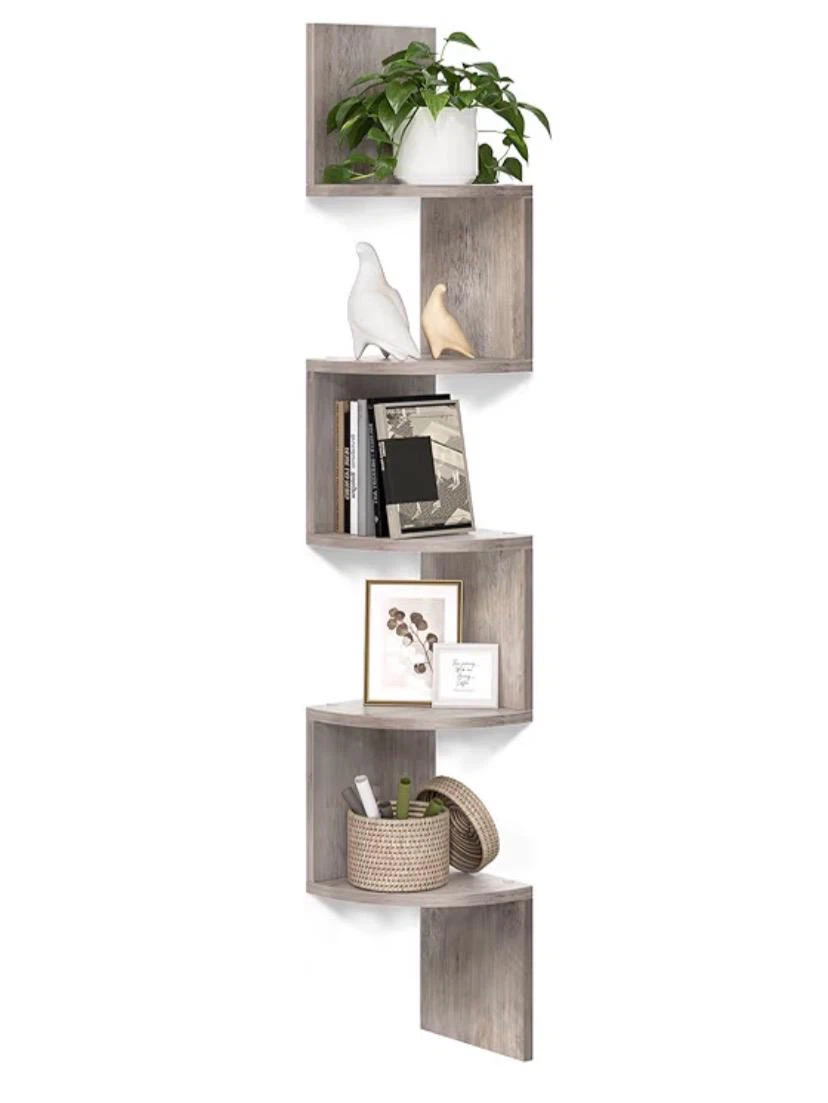 Gray Wood Corner Shelf
