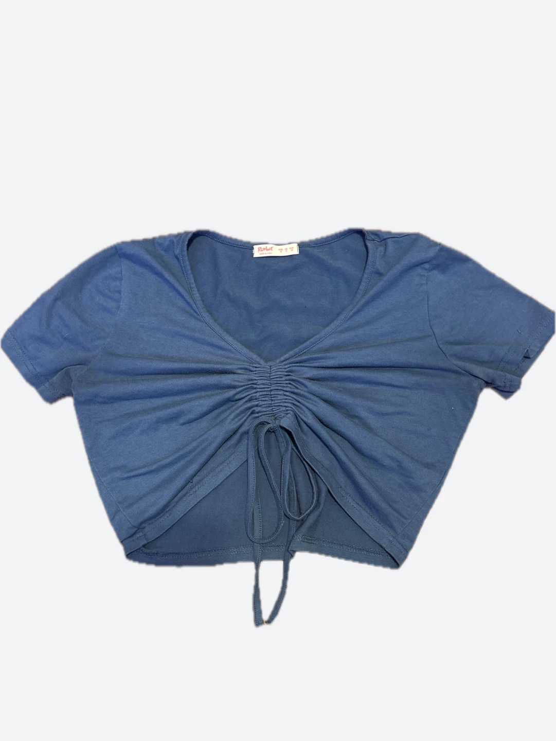 Blue Ruched Drawstring Crop Top - photo 2