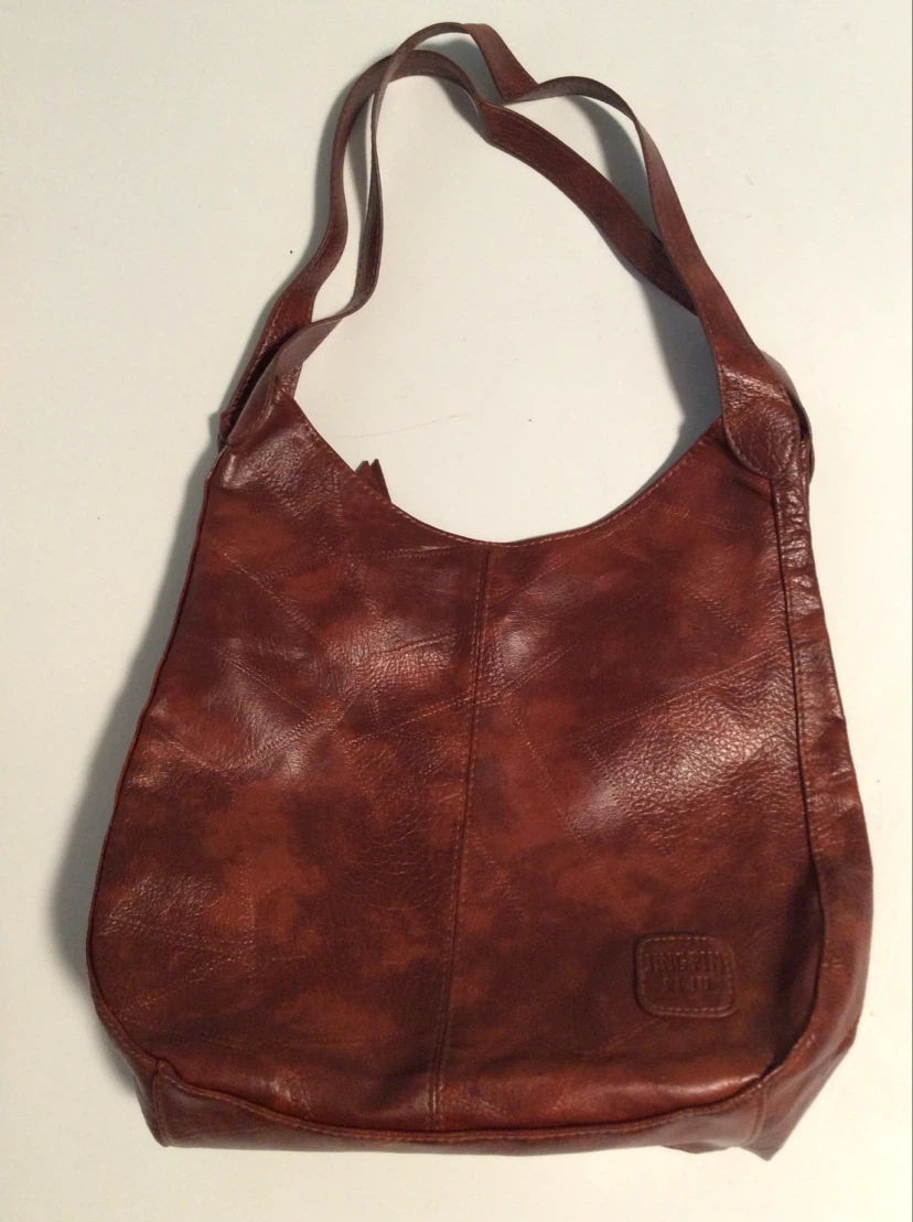JINGPIN PIJU Leather Handbag Shoulder bag Reddish Brown EUC