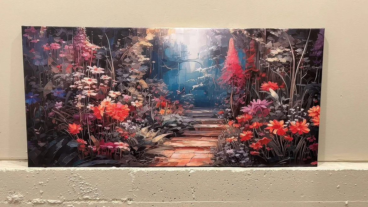 Floral garden path canvas wall art