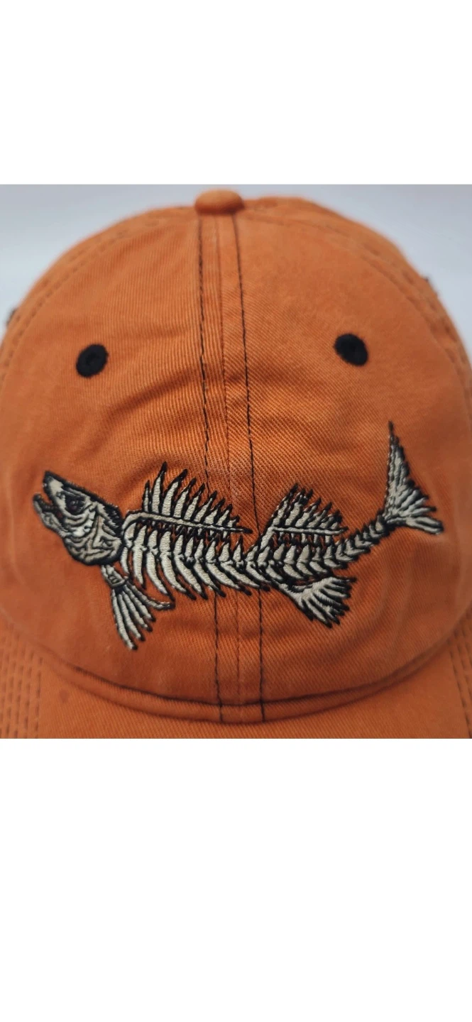 Orange Baseball Cap with Fish Skeleton Embroidery - photo 2