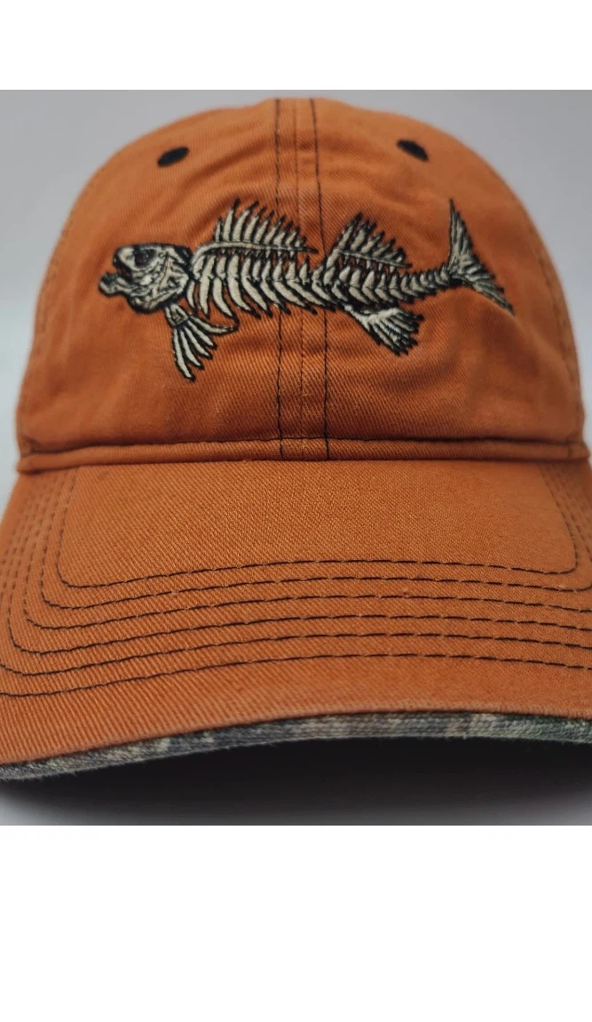Orange Baseball Cap with Fish Skeleton Embroidery - photo 3