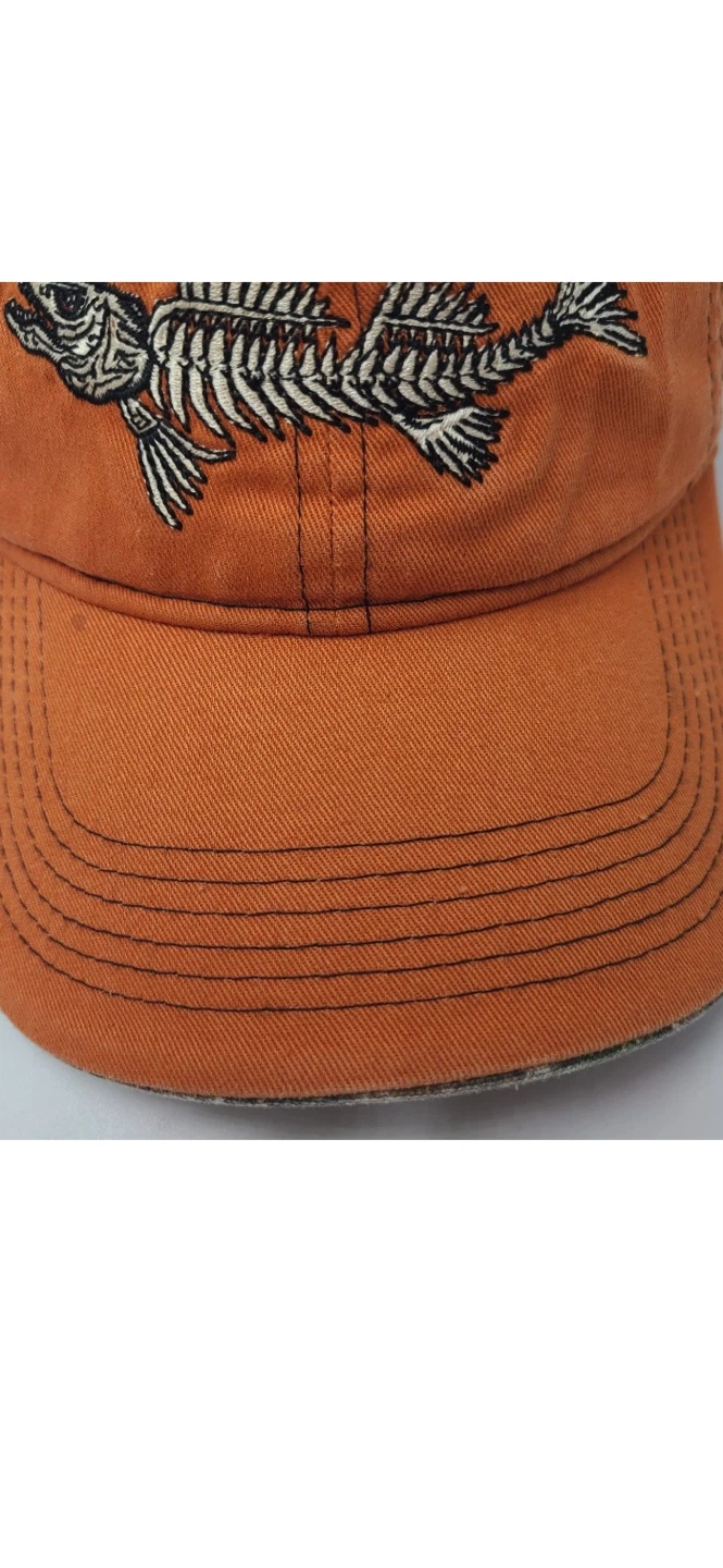 Orange Baseball Cap with Fish Skeleton Embroidery - photo 4