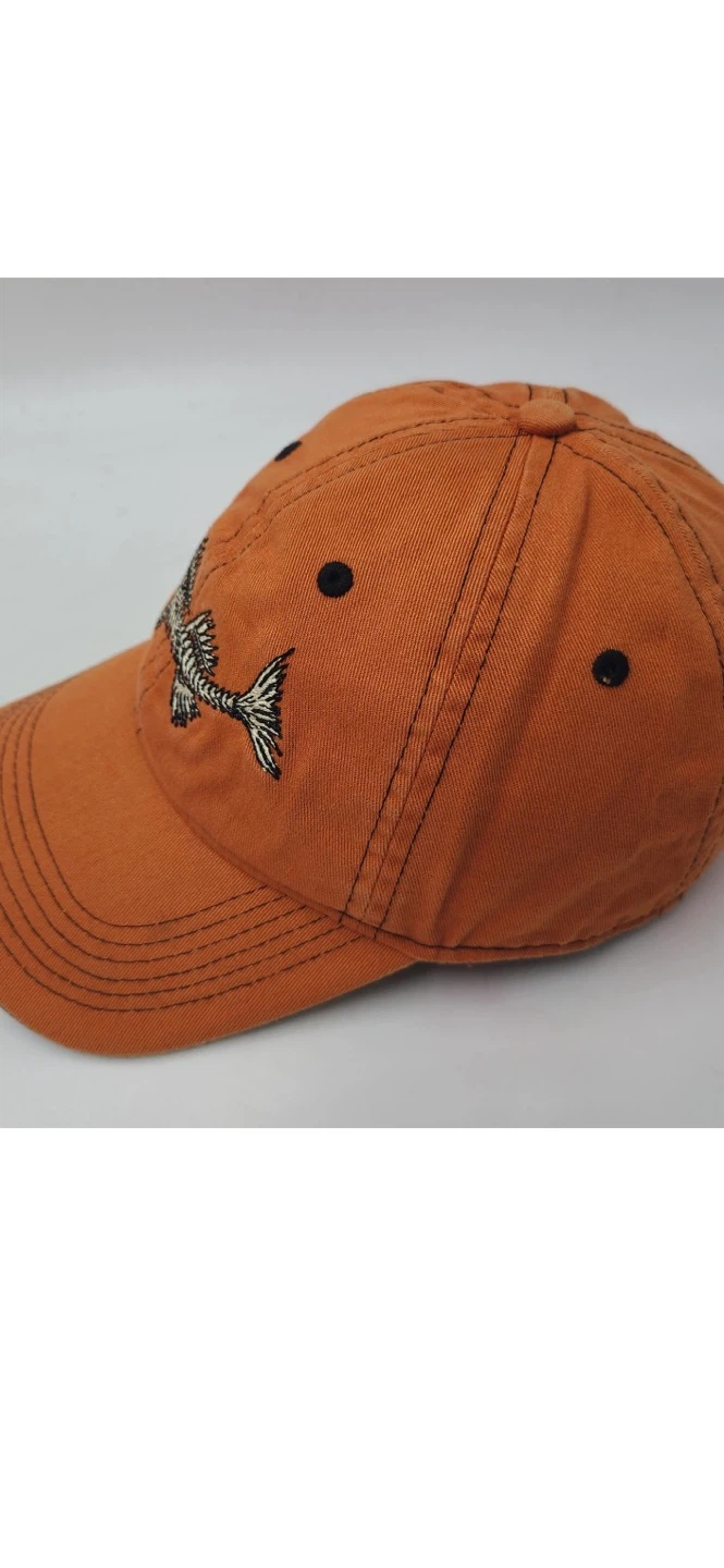 Orange Baseball Cap with Fish Skeleton Embroidery - photo 5