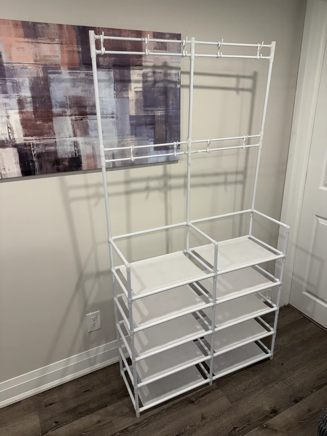 White Multi-Tier Coat and Shoe Rack