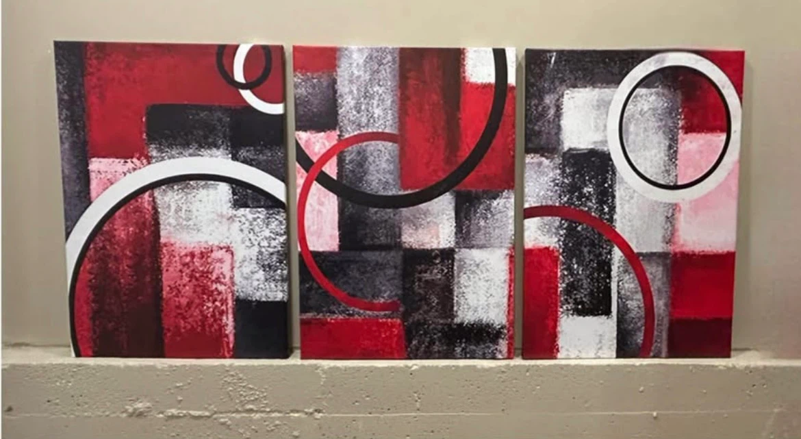 Red and Black Abstract Canvas Wall Art Set