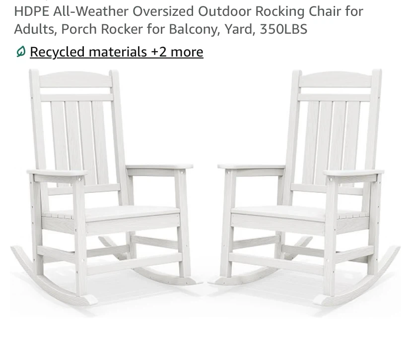 New HDPE All-Weather Oversized Outdoor Rocking Chairs White