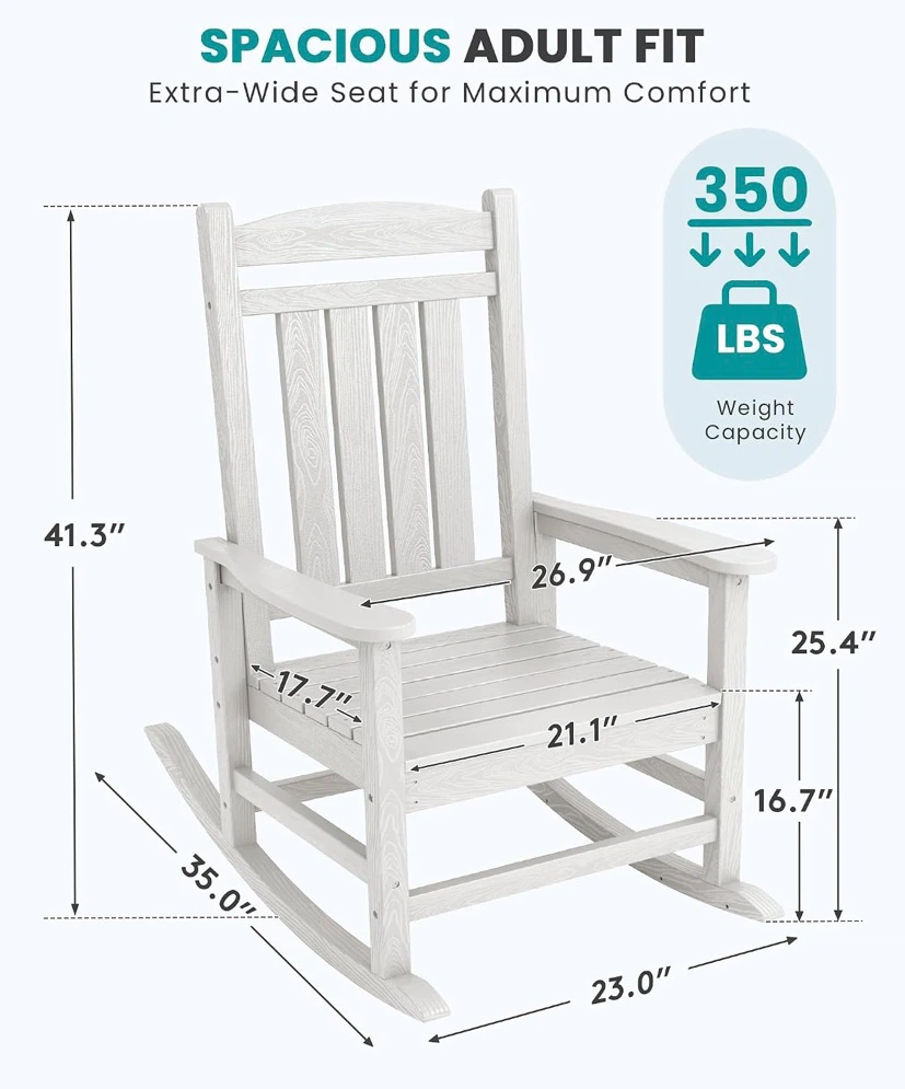 New HDPE All-Weather Oversized Outdoor Rocking Chairs White - photo 2