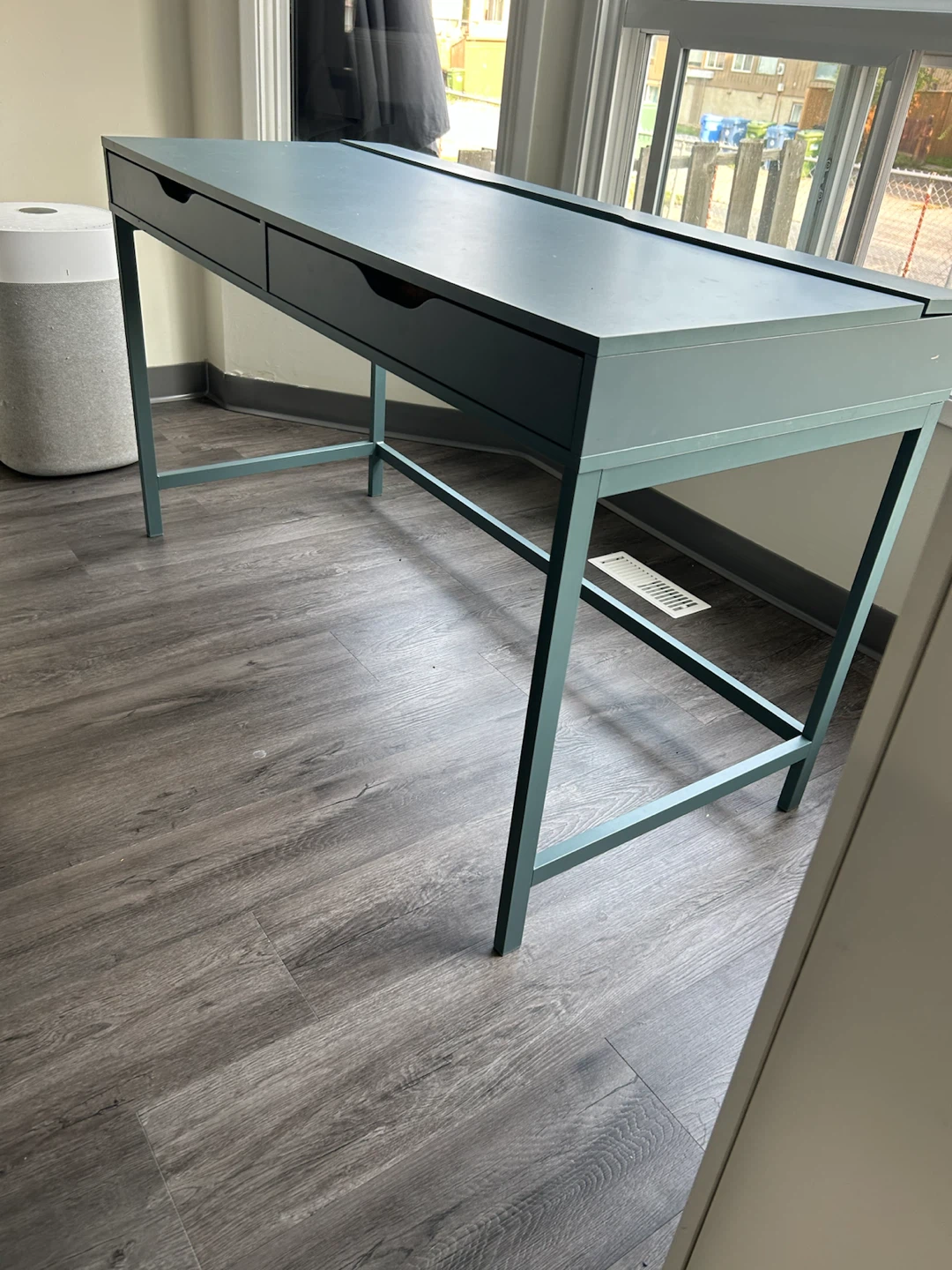 metal base desk with two drawers