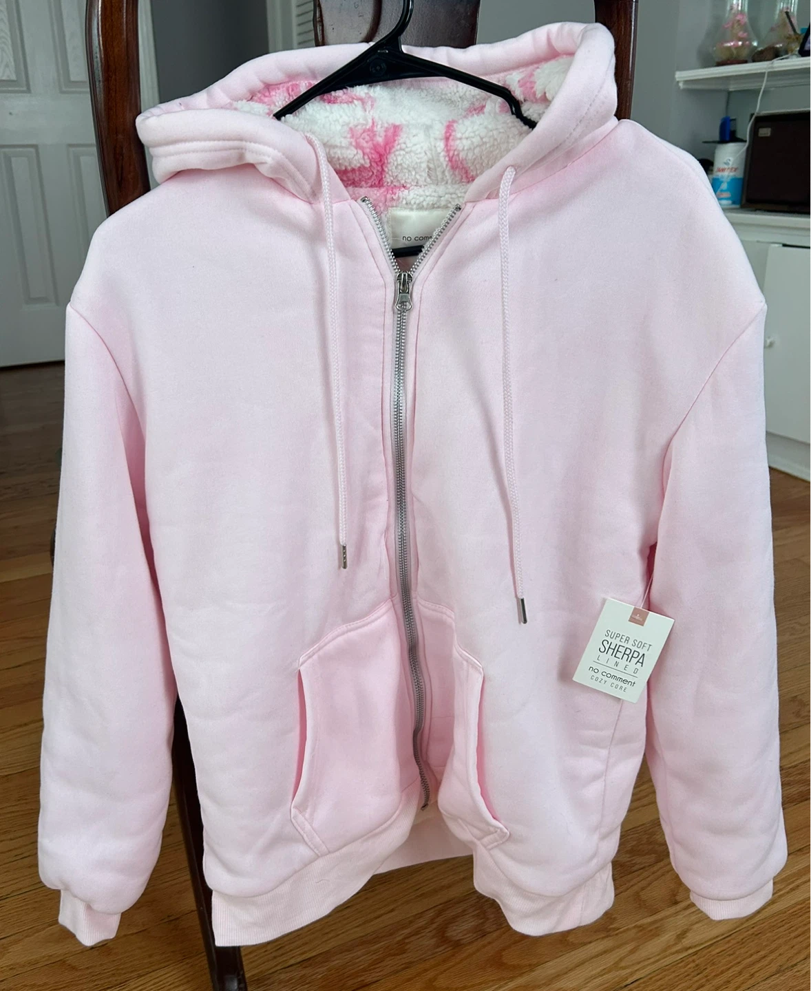 No Comment Pink Sherpa Lined Hoodie