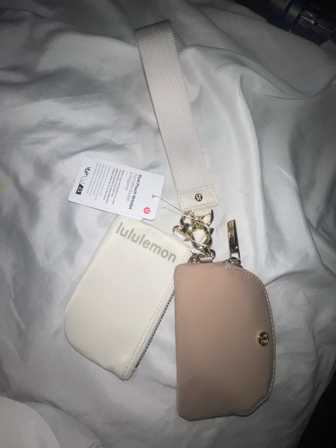 Lululemon Dual Pouch Wristlet in White and Beige