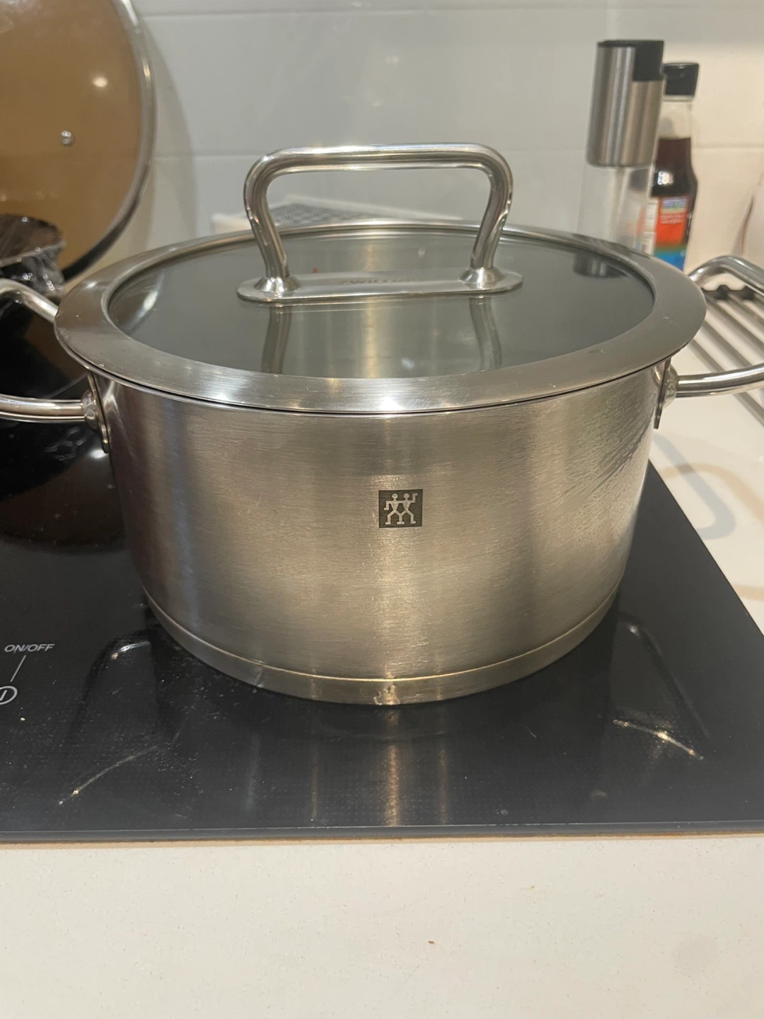 Zwilling stainless steel stock pot with glass lid
