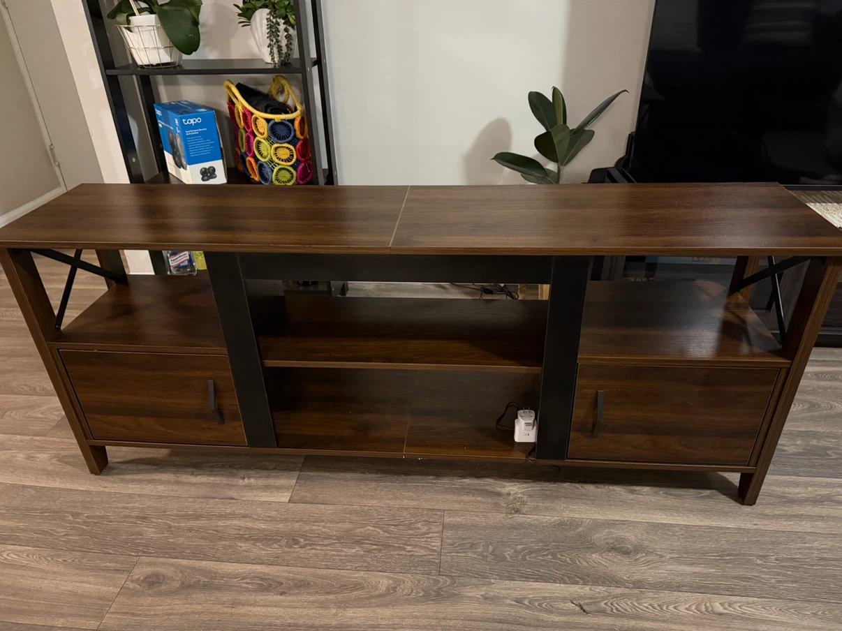 Modern Wood and Metal TV Stand with LED Lights