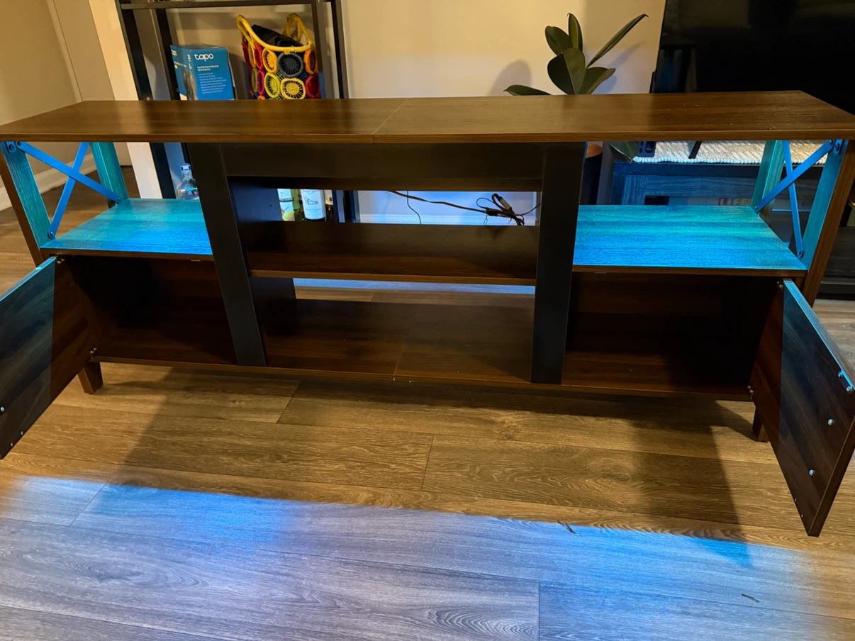 Modern Wood and Metal TV Stand with LED Lights - photo 2