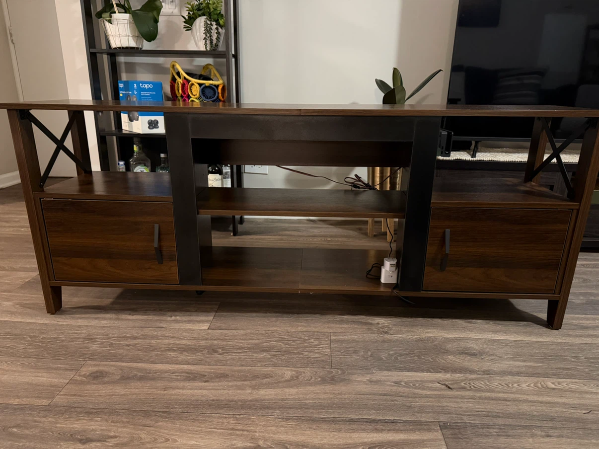 Modern Wood and Metal TV Stand with LED Lights - photo 3