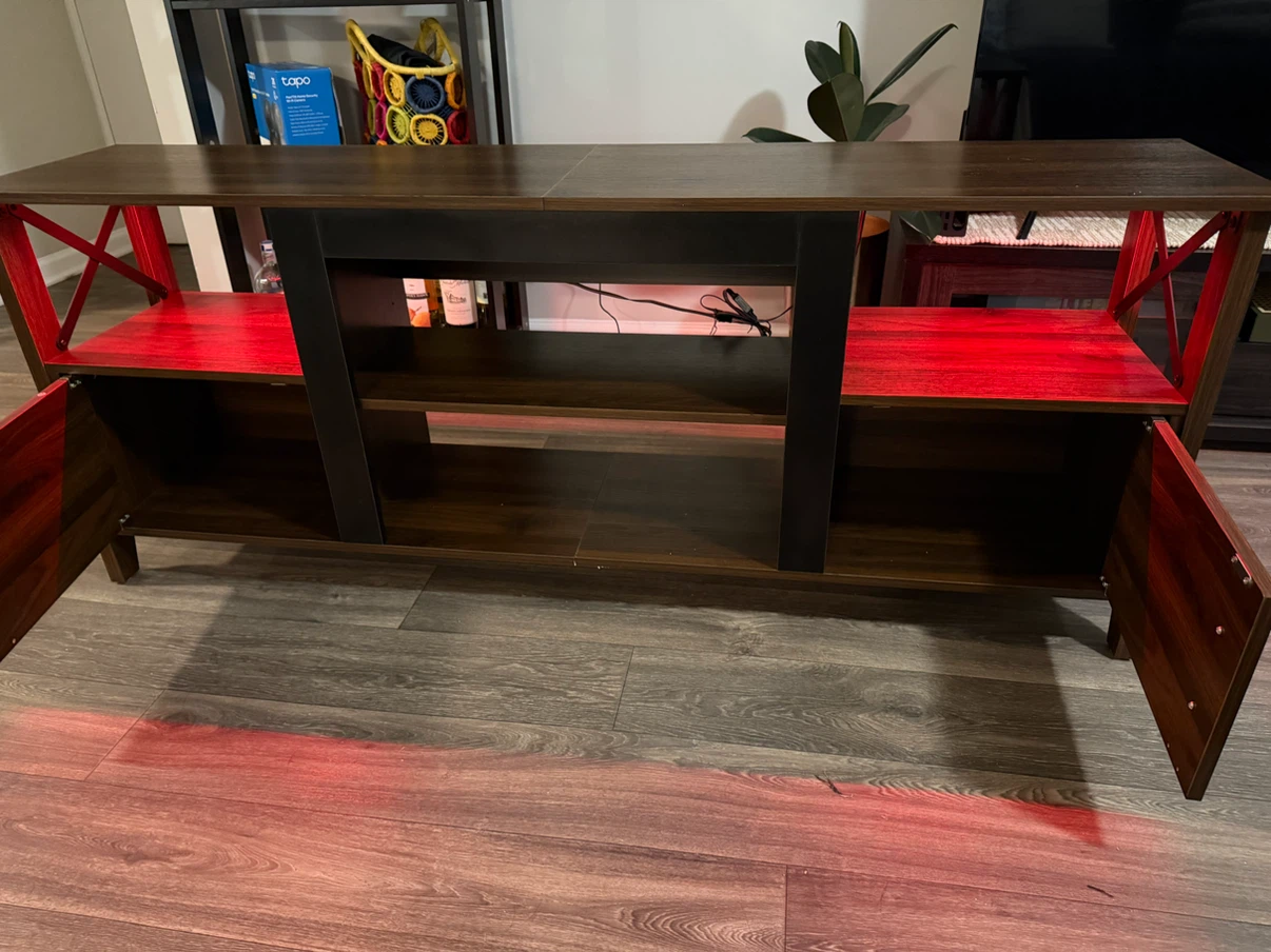 Modern Wood and Metal TV Stand with LED Lights - photo 4