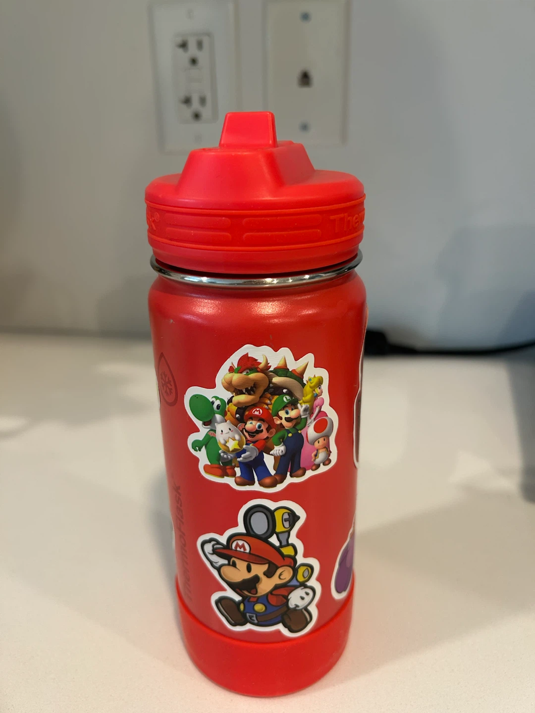 Themos Flask Red Mario Sticker Water Bottle