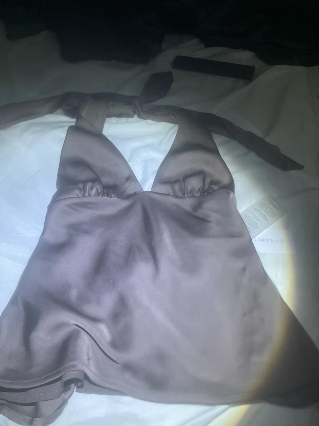 Dynamite Brown Satin Halter Top