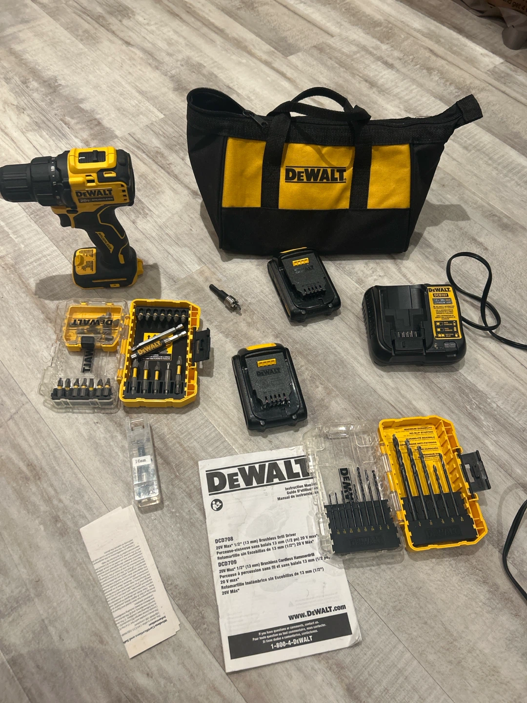 DEWALT 20V Max Brushless Drill Set with Bits and Case
