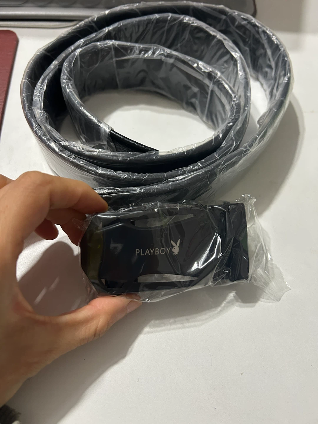 Brand New Playboy Black Leather Belt with Buckle