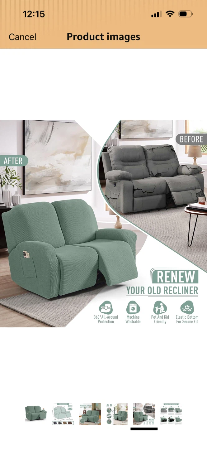 New-Green 6-Piece Recliner Loveseat Slipcover - photo 4
