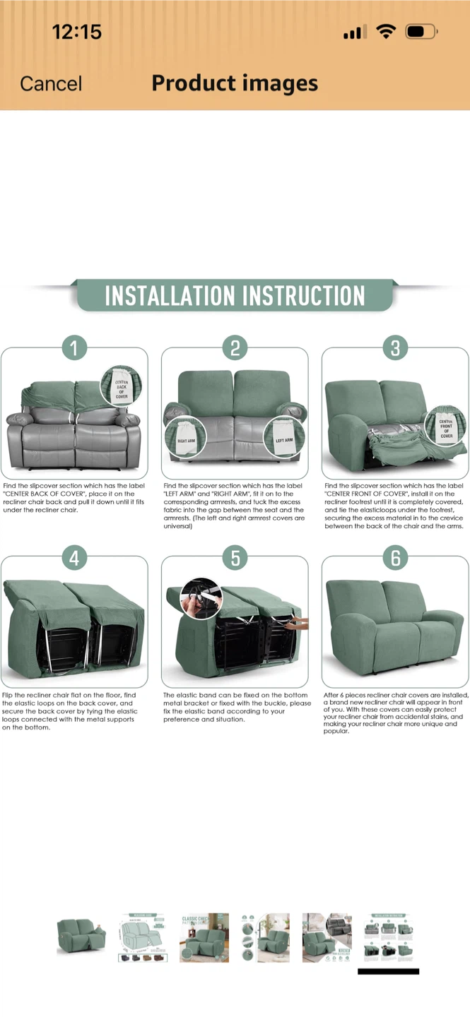 New-Green 6-Piece Recliner Loveseat Slipcover - photo 5