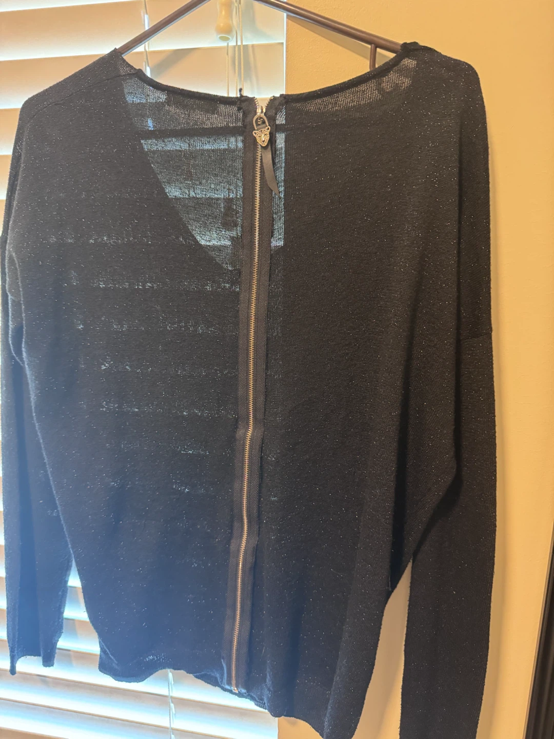 Black Sparkly V-Neck Sweater with Zipper Back - photo 2