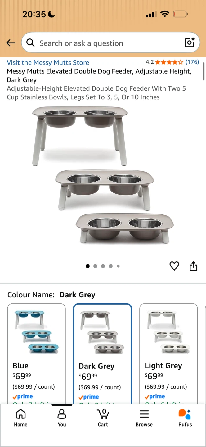 Messy Mutts Elevated Double Dog Feeder Dark Grey