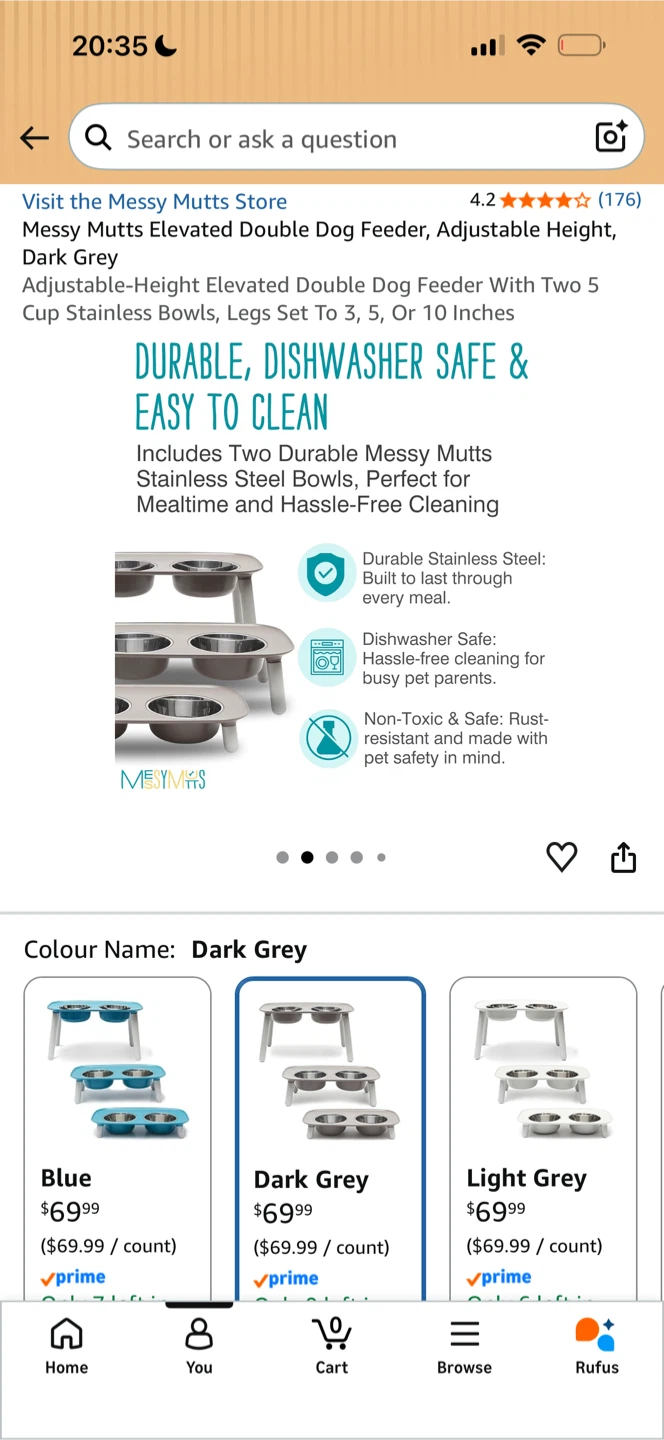 Messy Mutts Elevated Double Dog Feeder Dark Grey - photo 3