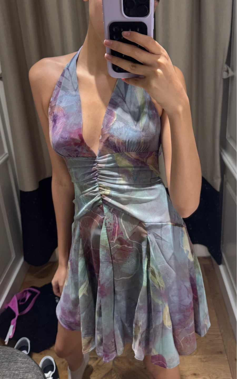 Purple dynamite halter mini dress