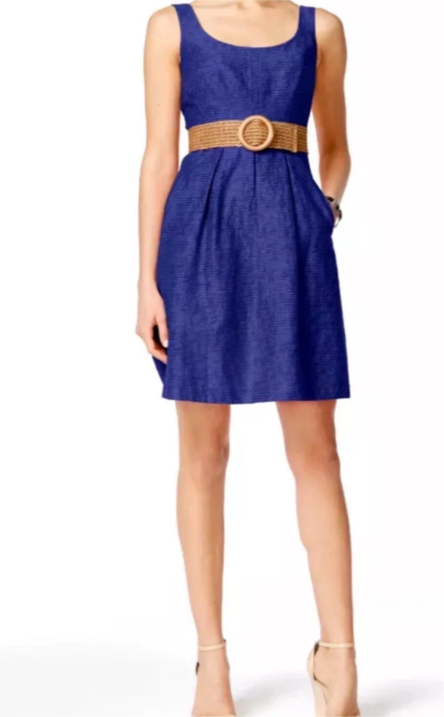 Nine West blue sleeveless dress with belt size 10