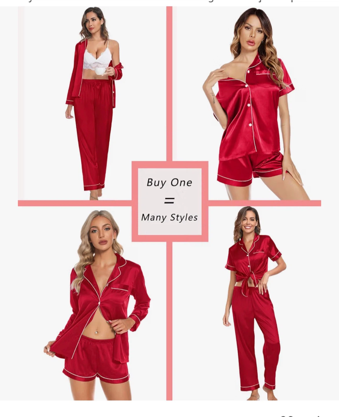 Womens Silk Satin Pajamas Sets 4pcs Loungewear