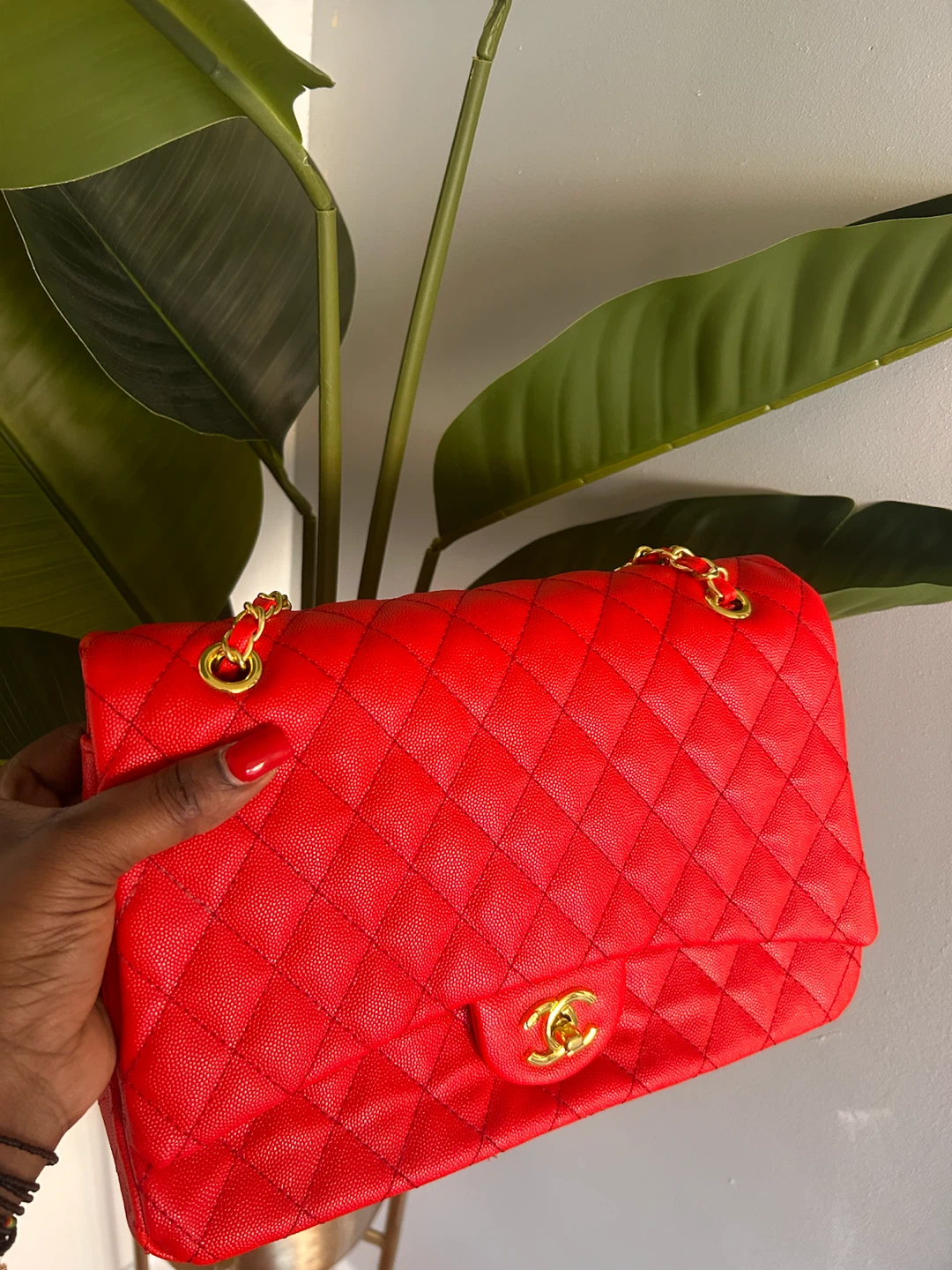 Red Quilted Flap Handbag