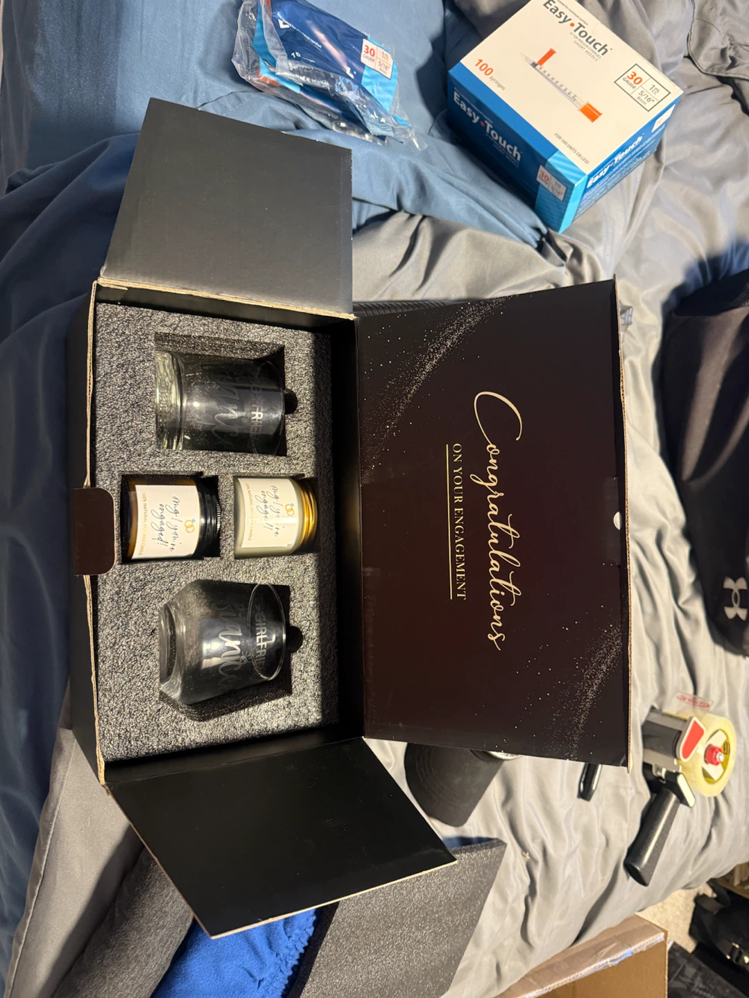 Engagement Gift Set with Glasses and Candles