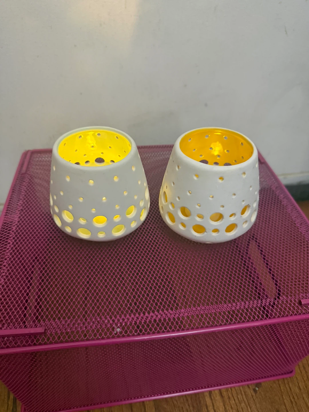 2 glass votive candle holders