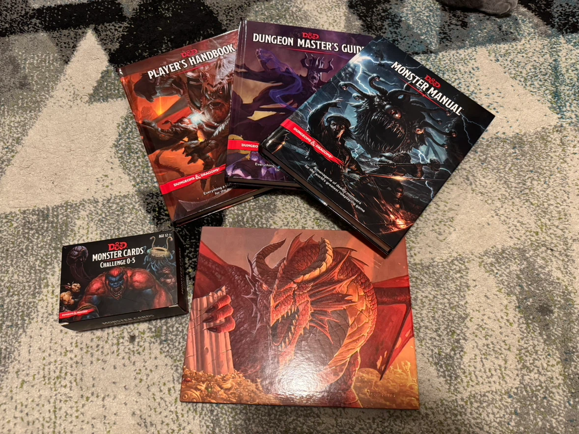 Dungeons & Dragons 5.0 (2014) book set.